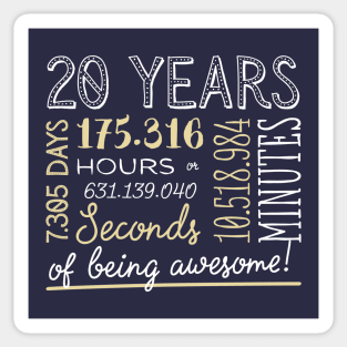 20th Birthday Gifts - 20 Years of being Awesome in Hours & Seconds Sticker